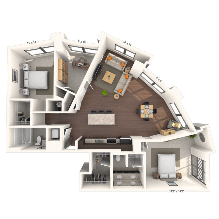 Floorplan image of unit 1311HL2