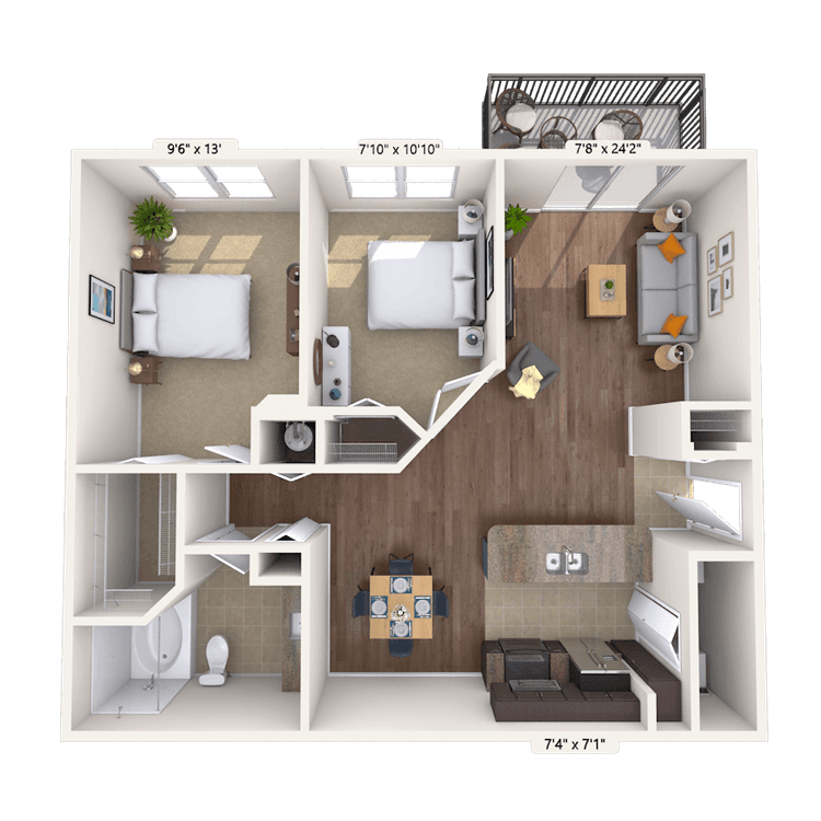 Floorplan image of unit 1212-102
