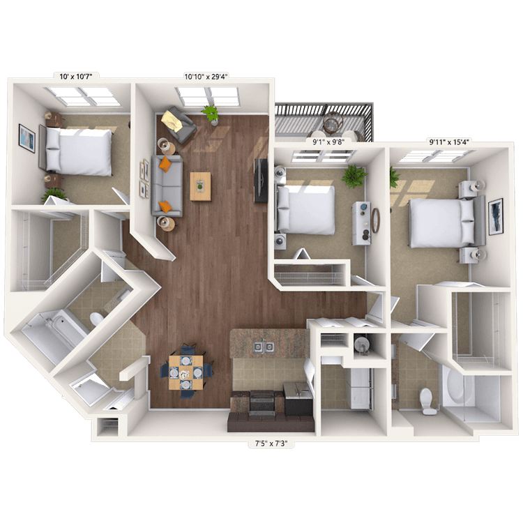 Floorplan image of unit 1818-205