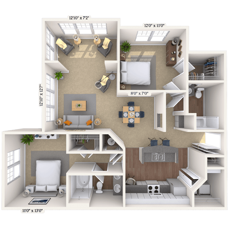 Floorplan image of unit 1212-308